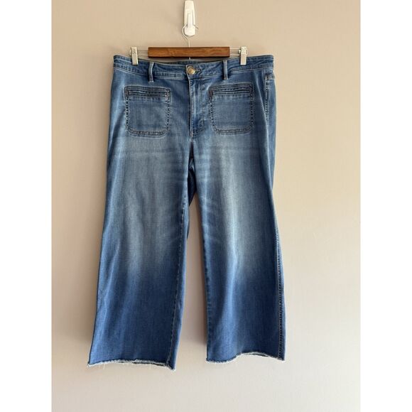 J Jill Denim Wide Leg Welt Pocket Crop Jeans Fray Hem Casual Preppy Boho Size 14 - Picture 9 of 16